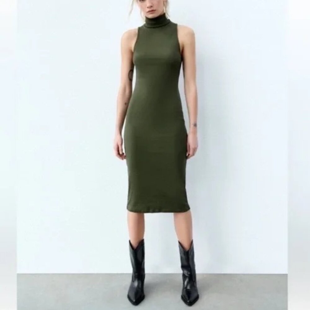 Zara Olive Sleeveless Midi Dress